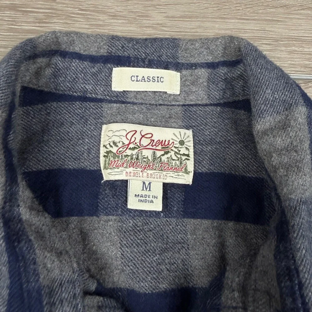 J. Crew Mens Mid-Weight Flannel Classic Fit Buffalo Plaid Blue Gray Medium